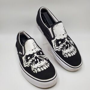 Vans Black Skull Slip-On Shoes Glow in the Dark